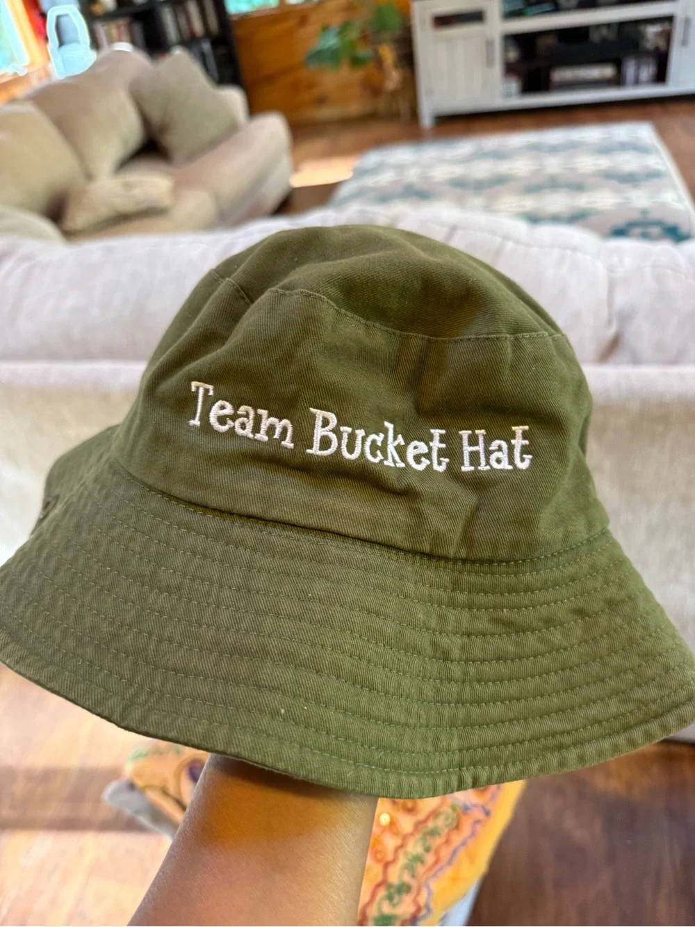 Kids Olive Bucket Hat with 'Team Bucket Hat' Embroidery